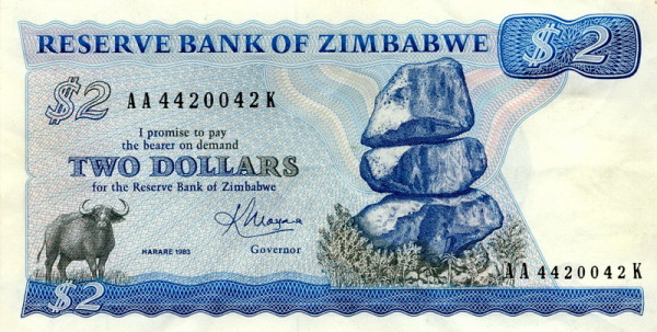 Zimbabwe 2-Dollarnote, Vorderseite, 1983