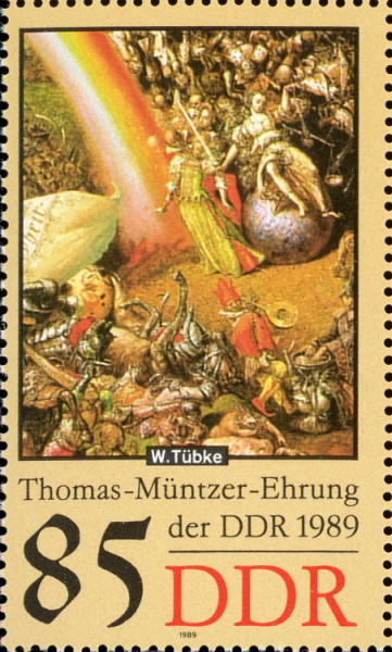 Ausschnitt aus dem Panoramabild von Tübke, 85 Pfg. Briefmarke der DDR, 1989