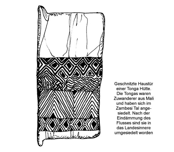 Eine Tonga Tür, vorwiegend mit Ellbogenmustern verziert