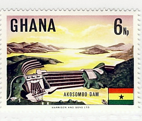 Briefmarke mit Akosombo Damm